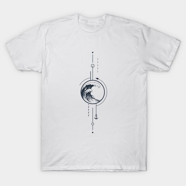 Waves And Anchor. Geometric, Line Art Style T-Shirt by SlothAstronaut